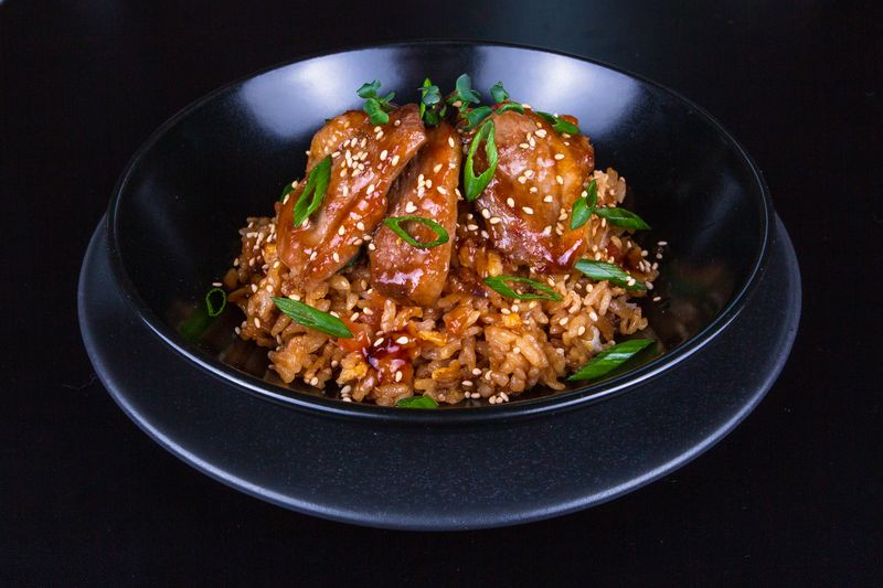 Brown rice bowl with teriyaki grilled chicken